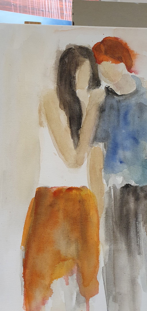 "Amies" Aquarelle Sur Toile