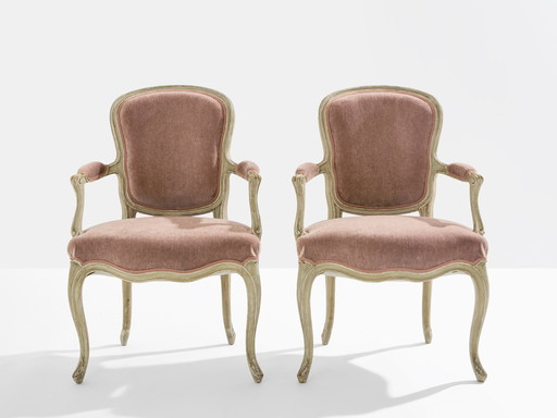 Paire de fauteuils néoclassiques Louis XV estampillés Maison Jansen 1940s