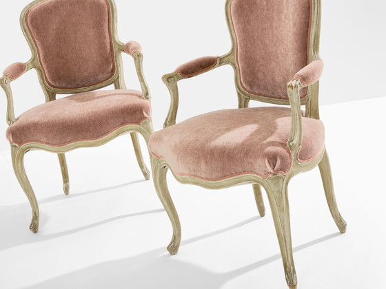 Image 1 of Paire de fauteuils néoclassiques Louis XV estampillés Maison Jansen 1940s