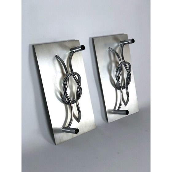 Image 1 of Paire d'appliques vintage en aluminium et chrome par Giacomo Benevelli, Italie 1970