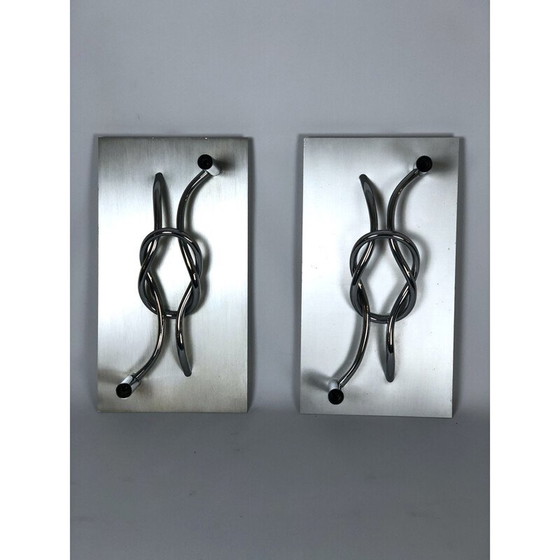 Image 1 of Paire d'appliques vintage en aluminium et chrome par Giacomo Benevelli, Italie 1970
