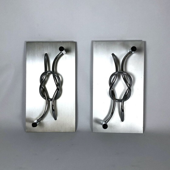 Image 1 of Paire d'appliques vintage en aluminium et chrome par Giacomo Benevelli, Italie 1970