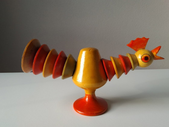 Image 1 of Figurine en bois vintage à empiler Coq
