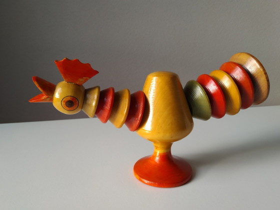 Image 1 of Figurine en bois vintage à empiler Coq