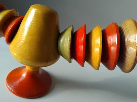 Image 1 of Figurine en bois vintage à empiler Coq