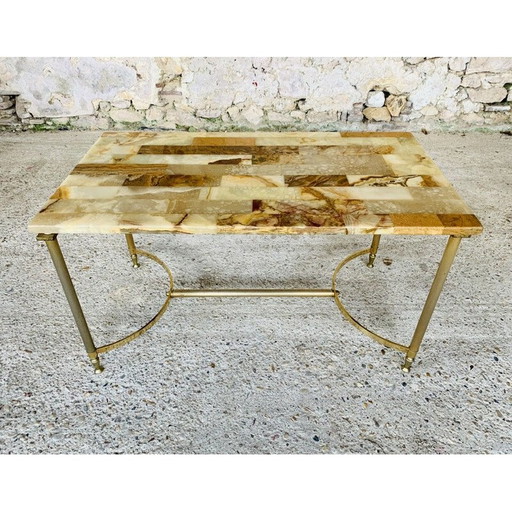 Table basse vintage en marbre et onyx, 1970