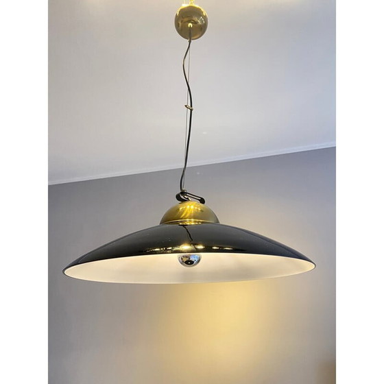 Image 1 of Lustre vintage en laiton et métal laqué noir, Italie 1970