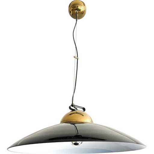 Lustre vintage en laiton et métal laqué noir, Italie 1970