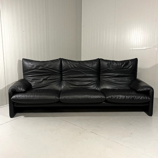 Xl Maralunga Canapé en cuir noir Vico Magistretti Cassina