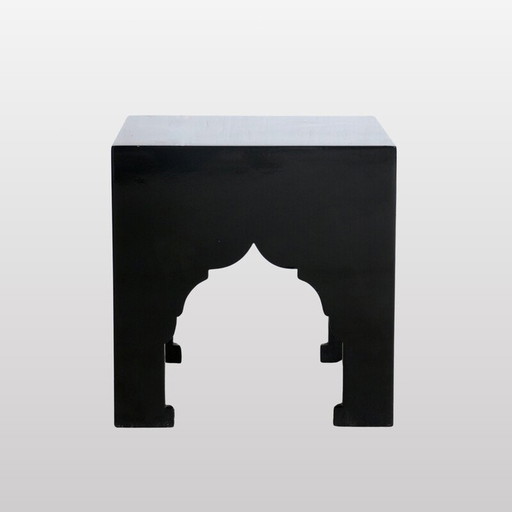 Paire de tables basses vintage en bois laqué noir à décor oriental, France 1980