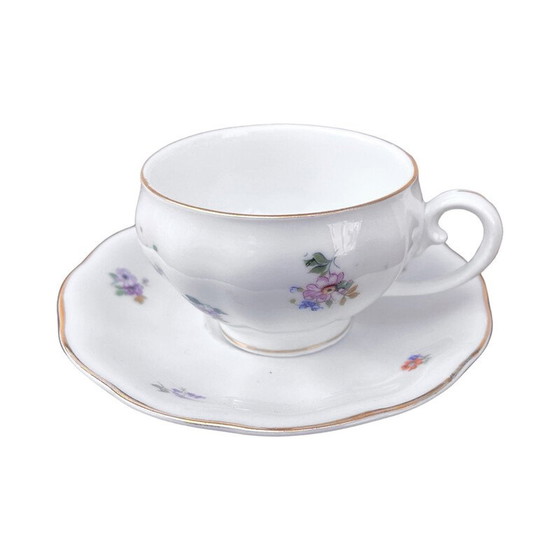 Image 1 of Tasse et soucoupe en porcelaine blanche émaillée en forme de tonneau Art Nouveau pour Koenigszelt, 1930