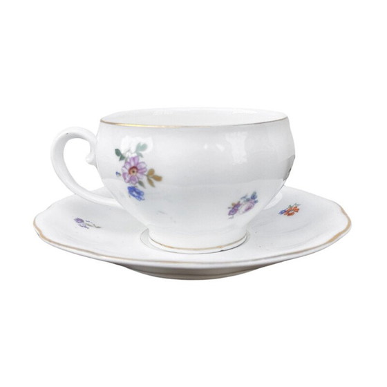 Image 1 of Tasse et soucoupe en porcelaine blanche émaillée en forme de tonneau Art Nouveau pour Koenigszelt, 1930