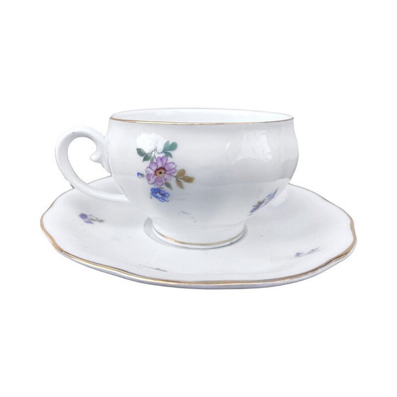 Image 1 of Tasse et soucoupe en porcelaine blanche émaillée en forme de tonneau Art Nouveau pour Koenigszelt, 1930