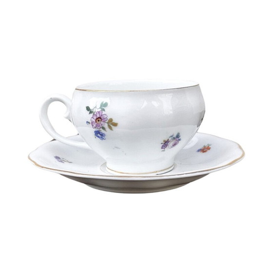 Image 1 of Tasse et soucoupe en porcelaine blanche émaillée en forme de tonneau Art Nouveau pour Koenigszelt, 1930