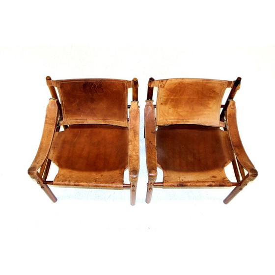 Image 1 of Paire de fauteuils "sirocco" vintage en bois de rose et cuir par Arne Norell, 1960