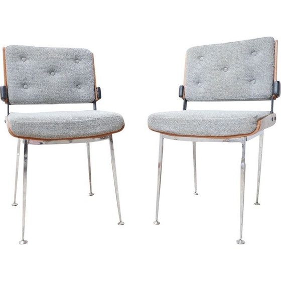 Image 1 of Chaises vintage en cuir et bois courbé par Alain Richard, France 1960