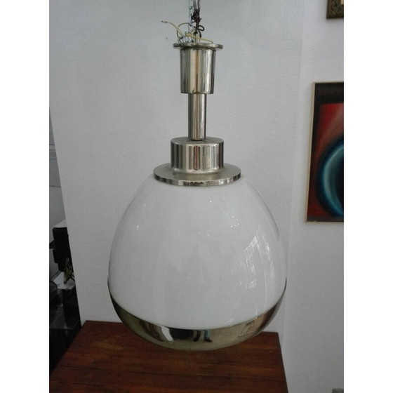 Image 1 of Suspension vintage en verre givré blanc par Pia Guidetti Crippa pour Lumi, 1960