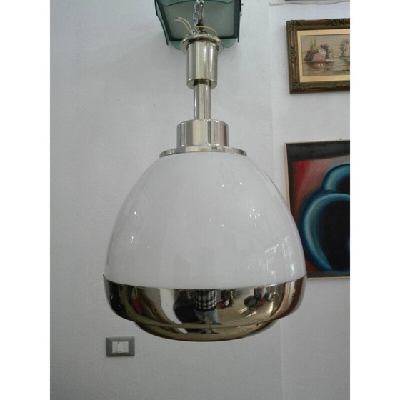 Image 1 of Suspension vintage en verre givré blanc par Pia Guidetti Crippa pour Lumi, 1960