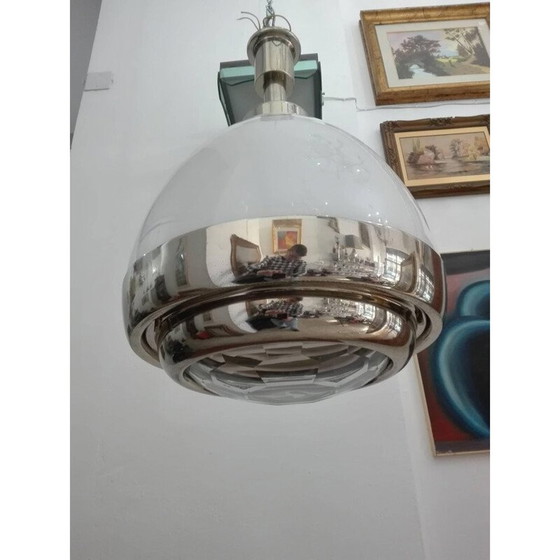 Image 1 of Suspension vintage en verre givré blanc par Pia Guidetti Crippa pour Lumi, 1960
