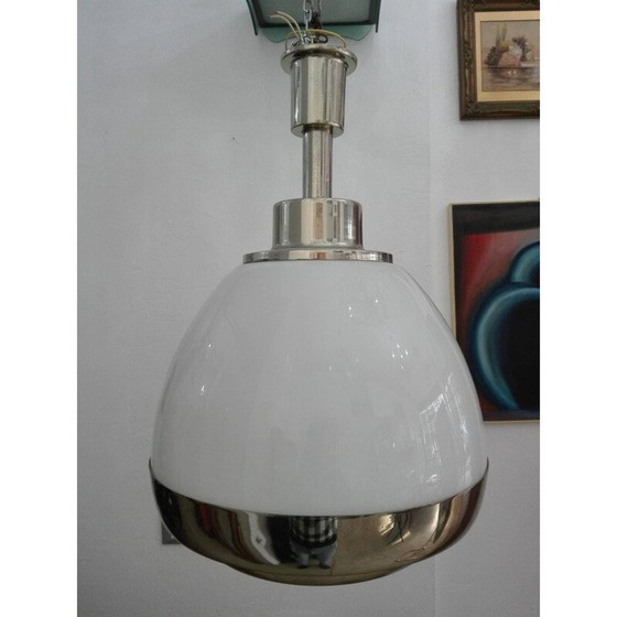 Image 1 of Suspension vintage en verre givré blanc par Pia Guidetti Crippa pour Lumi, 1960