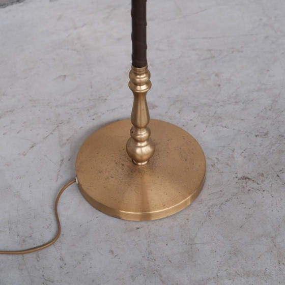 Image 1 of Paire de lampadaires vintage en cuir et laiton par Einar Bäckström, Suède années 1950
