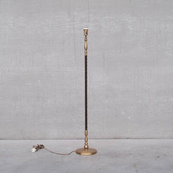 Image 1 of Paire de lampadaires vintage en cuir et laiton par Einar Bäckström, Suède années 1950
