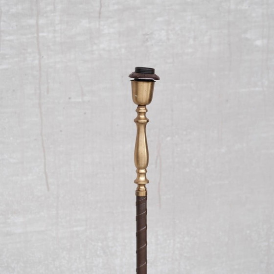 Image 1 of Paire de lampadaires vintage en cuir et laiton par Einar Bäckström, Suède années 1950