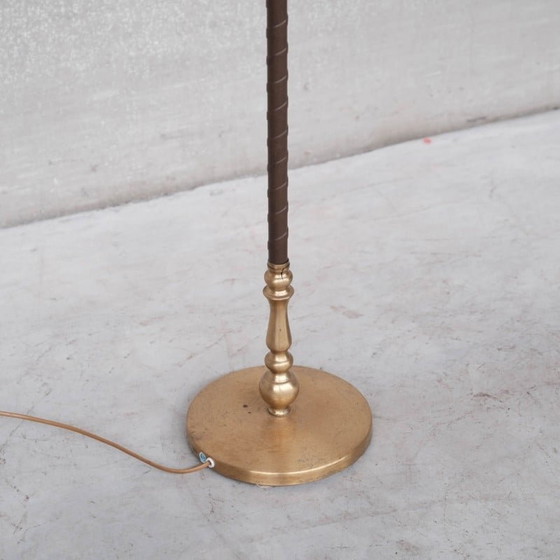 Image 1 of Paire de lampadaires vintage en cuir et laiton par Einar Bäckström, Suède années 1950