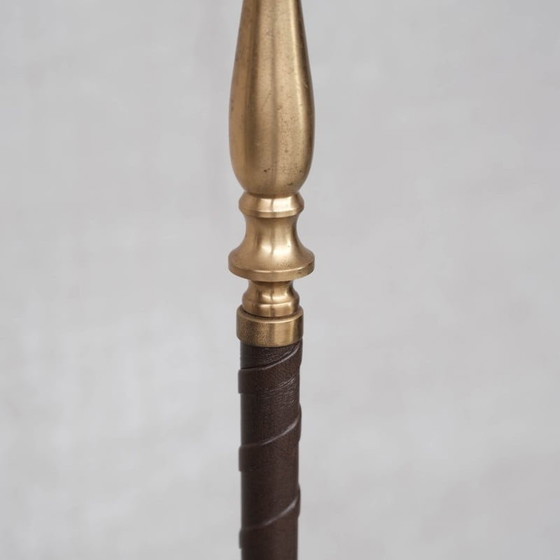 Image 1 of Paire de lampadaires vintage en cuir et laiton par Einar Bäckström, Suède années 1950