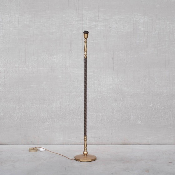 Image 1 of Paire de lampadaires vintage en cuir et laiton par Einar Bäckström, Suède années 1950