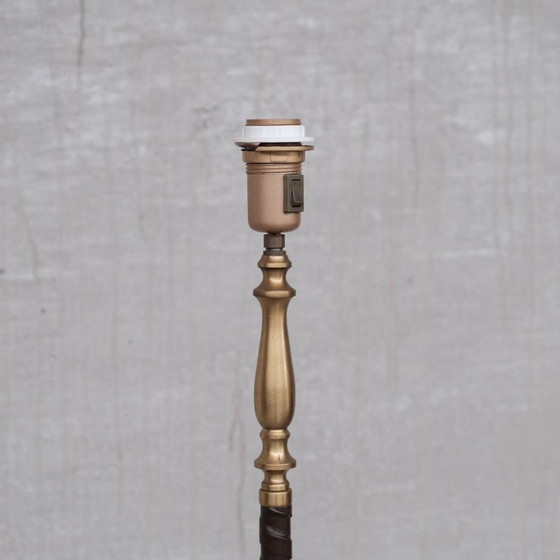 Image 1 of Paire de lampadaires vintage en cuir et laiton par Einar Bäckström, Suède années 1950