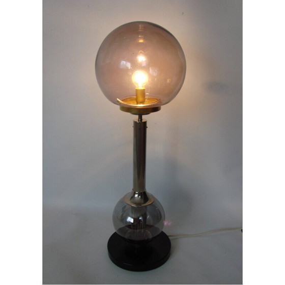 Image 1 of Lampe de table vintage en acier nickelé et verre, 1970