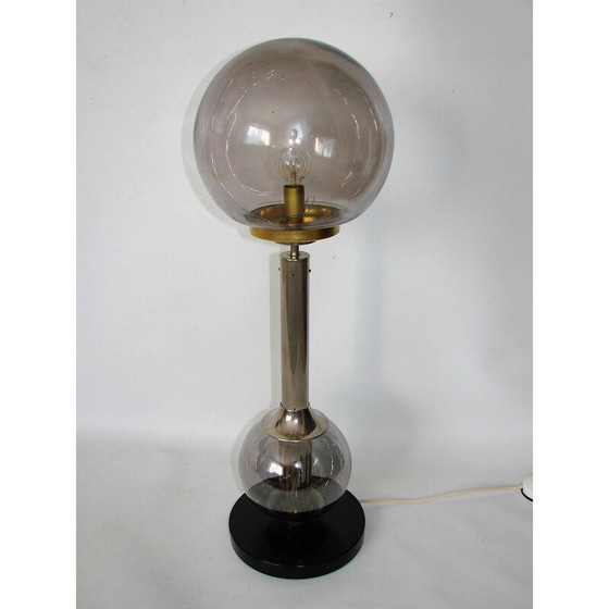 Image 1 of Lampe de table vintage en acier nickelé et verre, 1970