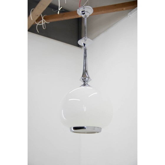 Image 1 of Pendentif vintage Art Déco en verre soufflé et chrome, 1940