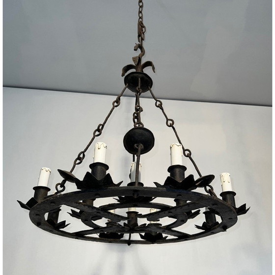 Image 1 of Lustre vintage en fer forgé à 12 lumières, France 1940