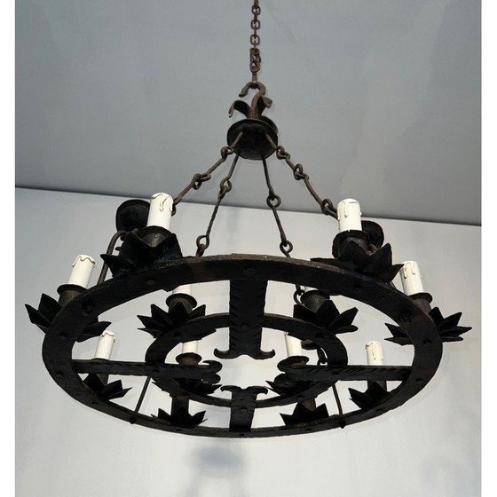 Image 1 of Lustre vintage en fer forgé à 12 lumières, France 1940