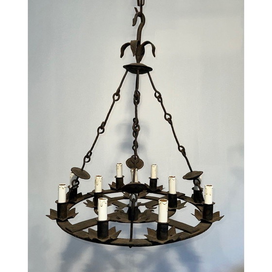 Image 1 of Lustre vintage en fer forgé à 12 lumières, France 1940