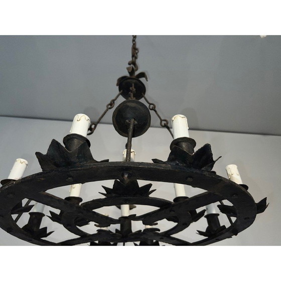 Image 1 of Lustre vintage en fer forgé à 12 lumières, France 1940