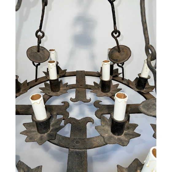 Image 1 of Lustre vintage en fer forgé à 12 lumières, France 1940