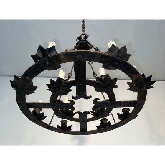 Image 1 of Lustre vintage en fer forgé à 12 lumières, France 1940