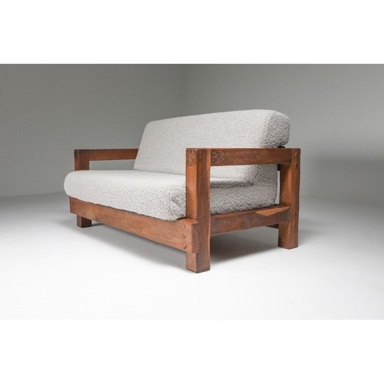 Image 1 of Canapé primitif vintage rustique 2 places en bouclé 1960s