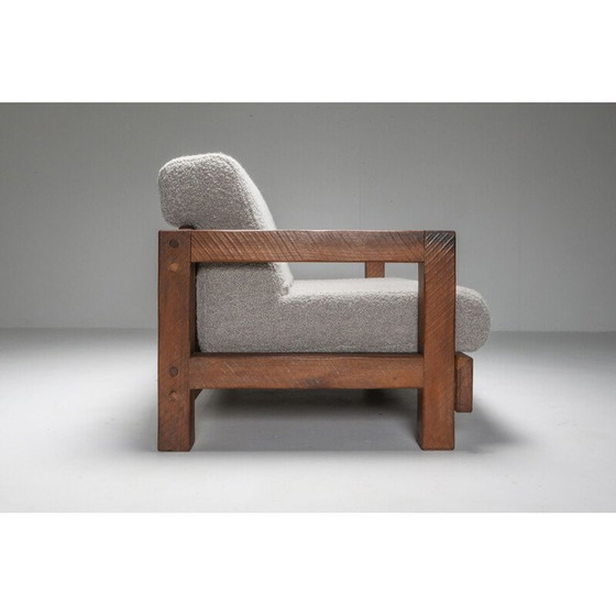 Image 1 of Canapé primitif vintage rustique 2 places en bouclé 1960s