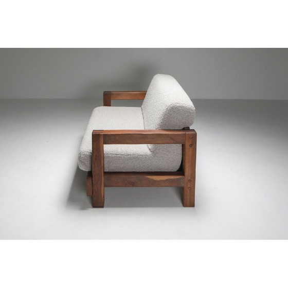 Image 1 of Canapé primitif vintage rustique 2 places en bouclé 1960s
