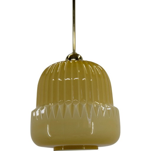 Lampe suspendue en verre et laiton du Mid Century, années 1960