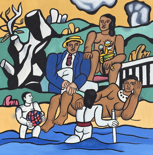 Peter Waterschoot 1969-2022 Superbe Peinture Hommage À Fernand Léger