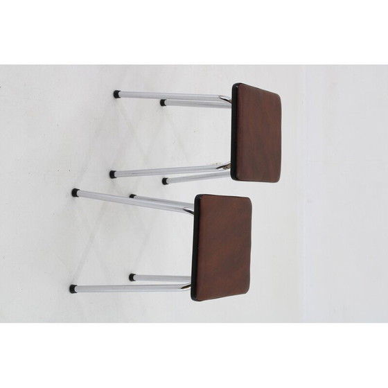 Image 1 of Paire de tabourets vintage en faux cuir et aluminium, Tchécoslovaquie 1970