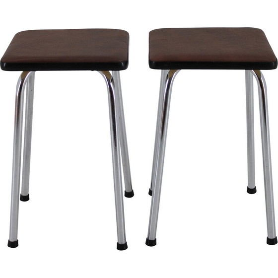 Image 1 of Paire de tabourets vintage en faux cuir et aluminium, Tchécoslovaquie 1970