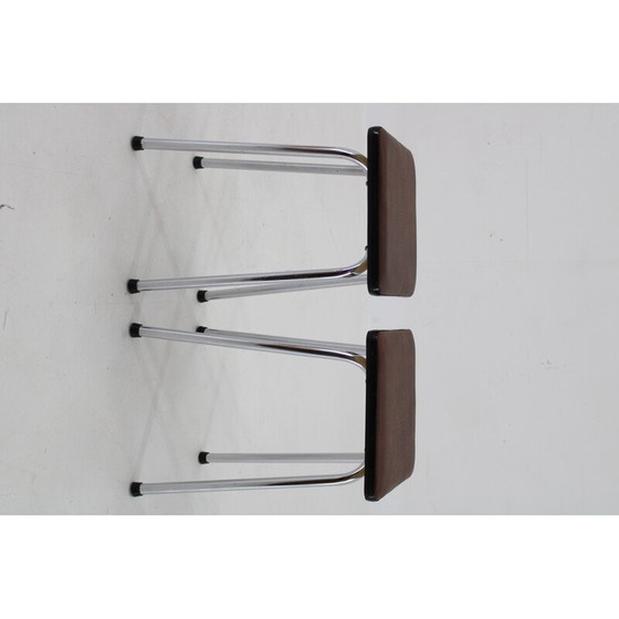 Image 1 of Paire de tabourets vintage en faux cuir et aluminium, Tchécoslovaquie 1970