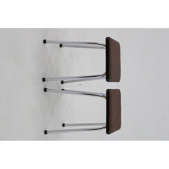 Image 1 of Paire de tabourets vintage en faux cuir et aluminium, Tchécoslovaquie 1970