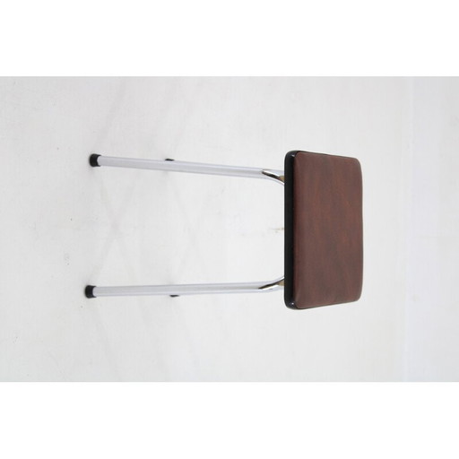 Paire de tabourets vintage en faux cuir et aluminium, Tchécoslovaquie 1970
